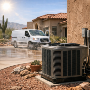 HVAC service arriving at a Tucson home during an extreme heat wave