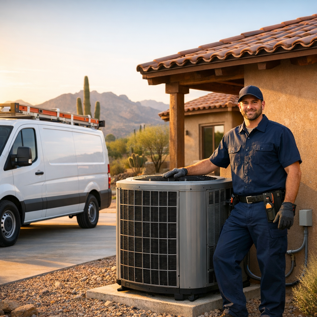 HVAC plumbing and electrical service technician at a Tucson home